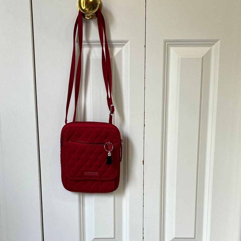 Vera Bradley Red Crossbody Bag Zip Adjustable Strap Inner Pockets Silver Charm